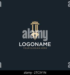 LU monogram initial logo with fountain pen and pillar style design ideas Stock Vector