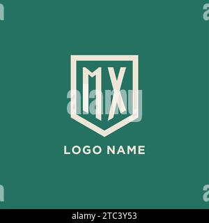 MX initial logo monogram shield geometric shape design vector graphic Stock Vector