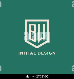 BW initial logo monogram shield geometric shape design vector graphic Stock Vector