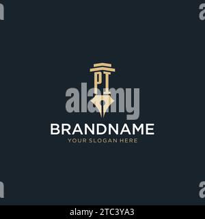 PI monogram initial logo with fountain pen and pillar style design ideas Stock Vector