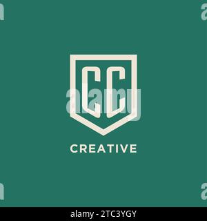 CC initial logo monogram shield geometric shape design vector graphic Stock Vector