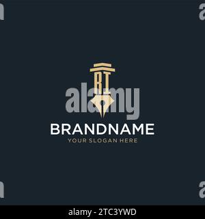 RI monogram initial logo with fountain pen and pillar style design ideas Stock Vector