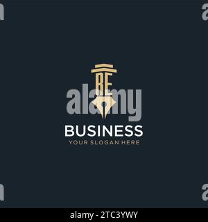 RE monogram initial logo with fountain pen and pillar style design ideas Stock Vector