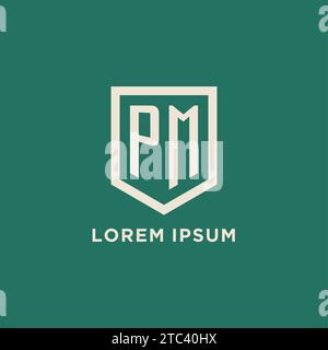 PM initial logo monogram shield geometric shape design vector graphic Stock Vector