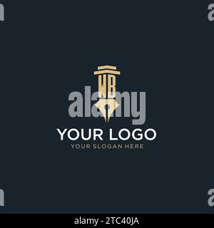 WB monogram initial logo with fountain pen and pillar style design ideas Stock Vector