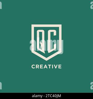 QC initial logo monogram shield geometric shape design vector graphic Stock Vector