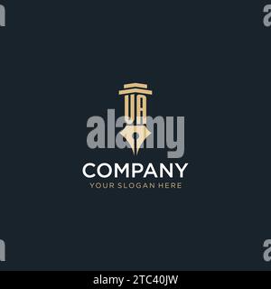 VA monogram initial logo with fountain pen and pillar style design ideas Stock Vector