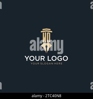 WO monogram initial logo with fountain pen and pillar style design ideas Stock Vector