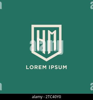 HM initial logo monogram shield geometric shape design vector graphic Stock Vector