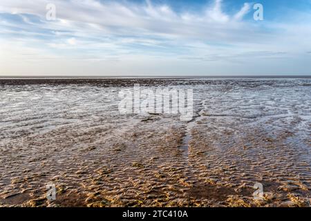 View over The Wash at low tide from Snettisham in West Norfolk. Stock Photo