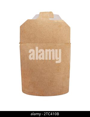 Asian food delivery box, kraft paper container for noodles, wok, isolated on white Stock Photo