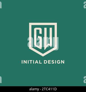 GW initial logo monogram shield geometric shape design vector graphic Stock Vector