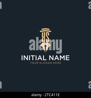 XS monogram initial logo with fountain pen and pillar style design ideas Stock Vector