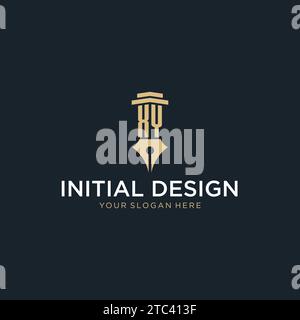 XY monogram initial logo with fountain pen and pillar style design ideas Stock Vector