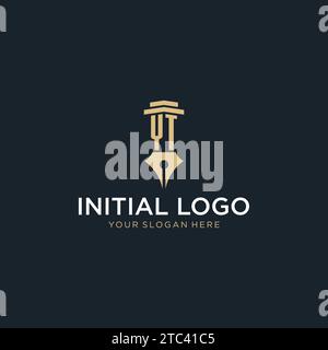 YT monogram initial logo with fountain pen and pillar style design ideas Stock Vector