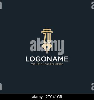 ZU monogram initial logo with fountain pen and pillar style design ideas Stock Vector