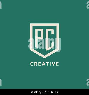 PC initial logo monogram shield geometric shape design vector graphic Stock Vector