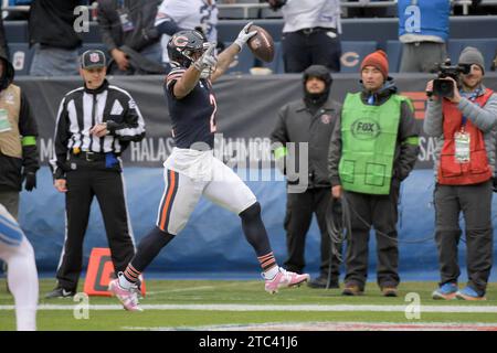 Chicago, United States. 10th Dec, 2023. Chicago Bears wide receiver DJ Moore (2) celebrates his first quarter touchdown against the Detroit Lions at Soldier Field in Chicago on Sunday, December 10, 2023. Photo by Mark Black/UPI Credit: UPI/Alamy Live News Stock Photo