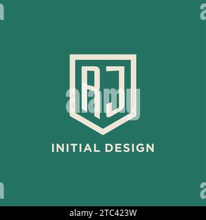 RJ initial logo monogram shield geometric shape design vector graphic Stock Vector