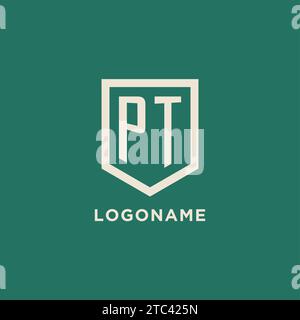 PT initial logo monogram shield geometric shape design vector graphic Stock Vector