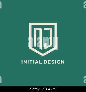 NJ initial logo monogram shield geometric shape design vector graphic Stock Vector