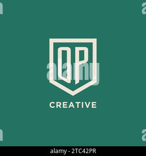 OP initial logo monogram shield geometric shape design vector graphic Stock Vector