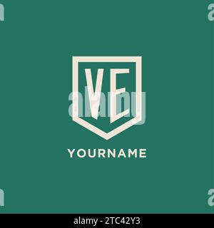 VE initial logo monogram shield geometric shape design vector graphic Stock Vector