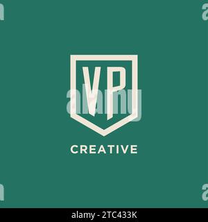 VP initial logo monogram shield geometric shape design vector graphic Stock Vector