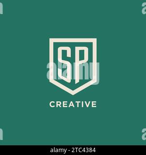 SP initial logo monogram shield geometric shape design vector graphic Stock Vector