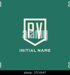 PV initial logo monogram shield geometric shape design vector graphic Stock Vector