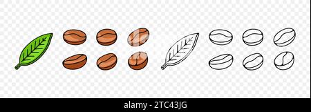 Coffee beans with leaf, plant and nature, graphic design. Food, hot drink, beverage, cafes, coffee house and coffee shop, vector design Stock Vector