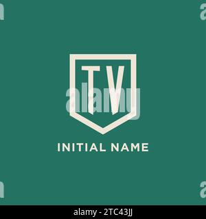 TV initial logo monogram shield geometric shape design vector graphic Stock Vector