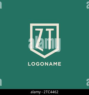 ZT initial logo monogram shield geometric shape design vector graphic Stock Vector