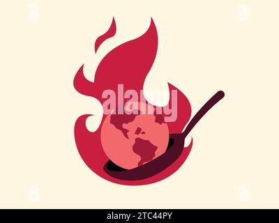 Global warming climate change, earth burning on fire illustration Stock Vector