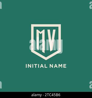 MV initial logo monogram shield geometric shape design vector graphic Stock Vector