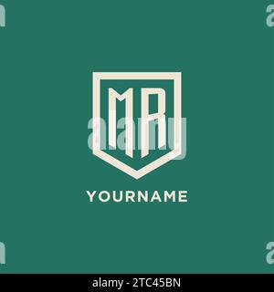 MR initial logo monogram shield geometric shape design vector graphic Stock Vector