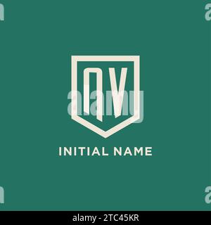 NV initial logo monogram shield geometric shape design vector graphic Stock Vector