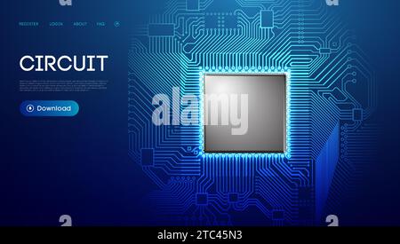 Microchip artificial intelligence. Big data semiconductor technology illustration. Internet network Stock Vector