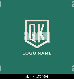 QK initial logo monogram shield geometric shape design vector graphic Stock Vector