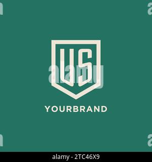 US initial logo monogram shield geometric shape design vector graphic Stock Vector