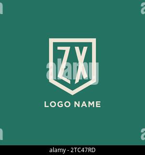 ZX initial logo monogram shield geometric shape design vector graphic Stock Vector
