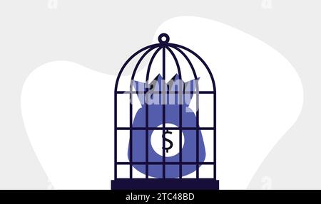 Debt or loan trap for money illustration jailed Stock Vector
