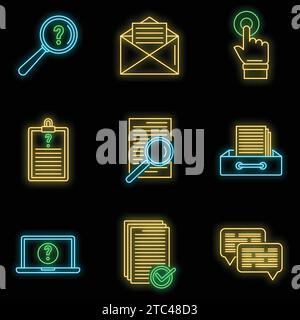 Request online form icons set. Outline set of request online form vector icons neon color on black Stock Vector