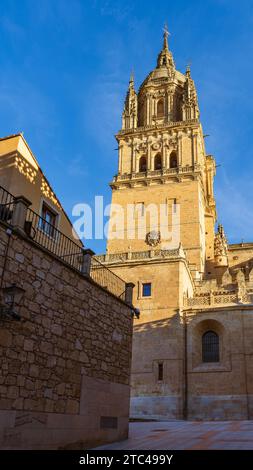 Tower of the old cathedral of the city of Salamanca in Spain, at dusk. Stock Photo