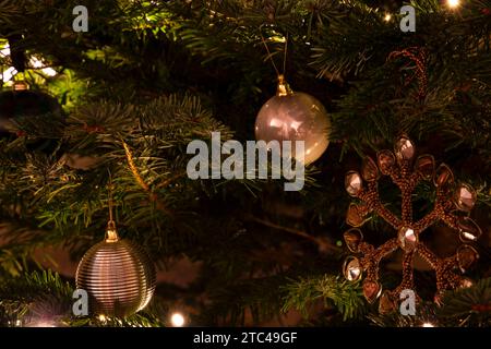 Christmas tree with decorations and lights Stock Photo