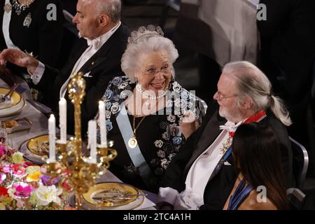 Princess Christina and the Nobel laureate in literature Jon Fosse during the Nobel banquet in the City Hall in Stockholm, Sweden. 10th Dec, 2023. Photo: Christine Olsson/TT/Code 10430 Credit: TT News Agency/Alamy Live News Stock Photo