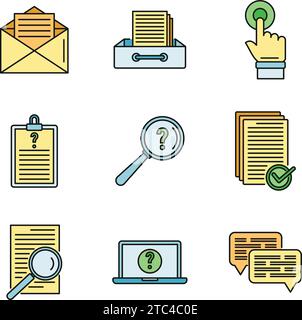 Request online form icons set. Outline set of request online form vector icons thin line color flat on white Stock Vector