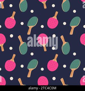 Table tennis seamless pattern. Ping pong rackets and balls. Repeated print. Sports equipment. Bright colored elements. Athletic competition. Active Stock Vector