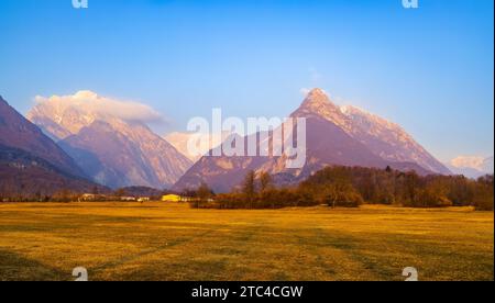 Winter landscape near village Bovec, Triglavski national park, Slovenia Stock Photo