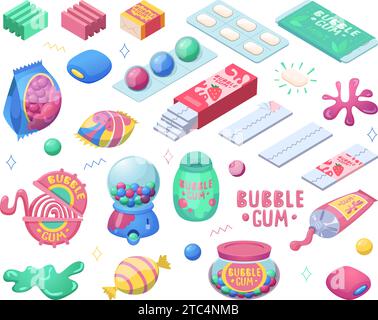 Gum for kids. Bubble gum collection exact vector jelly candy for kids Stock Vector